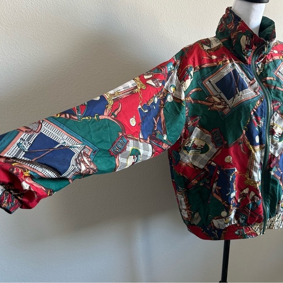 Vintage 80s EVR Golf All Over Windbreaker Silk zip Women's Jacket - Picture 5 of 17